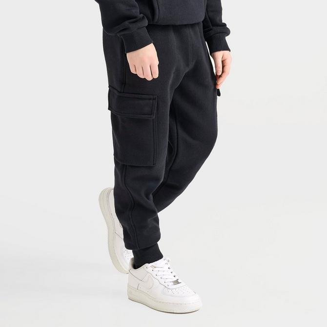 [angle] view of Kids' Nike Sportswear Club Fleece Cargo Jogger Pants in Black/White Click to zoom
