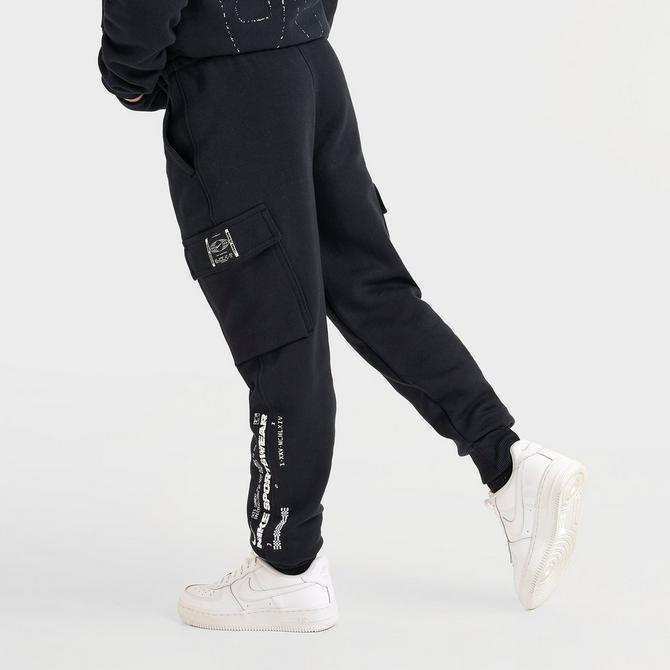 [angle] view of Kids' Nike Sportswear Club Fleece Cargo Jogger Pants in Black/White Click to zoom