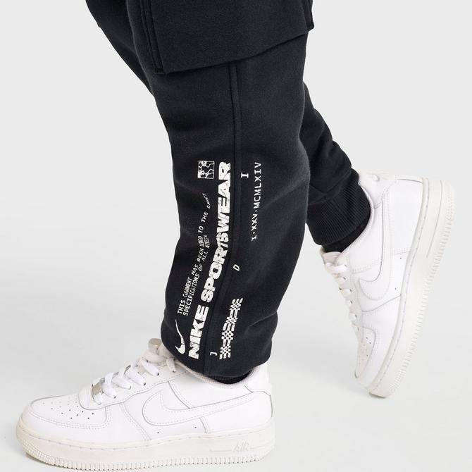 [angle] view of Kids' Nike Sportswear Club Fleece Cargo Jogger Pants in Black/White Click to zoom