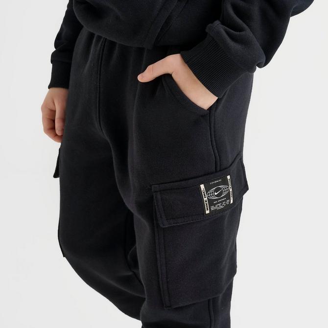 [angle] view of Kids' Nike Sportswear Club Fleece Cargo Jogger Pants in Black/White Click to zoom