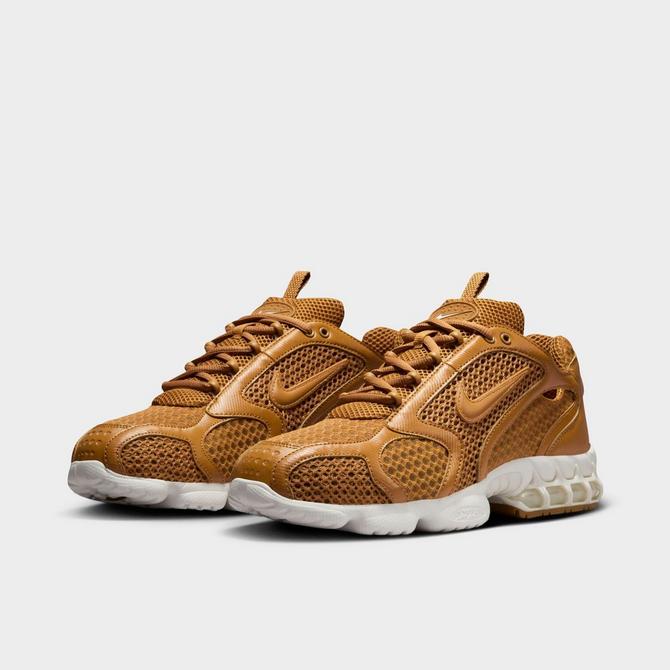 Three Quarter view of Men's Nike Air Zoom Spiridon Cage 2 Casual Shoes in Wheat/Sail/Gum Light Brown/Wheat Click to zoom