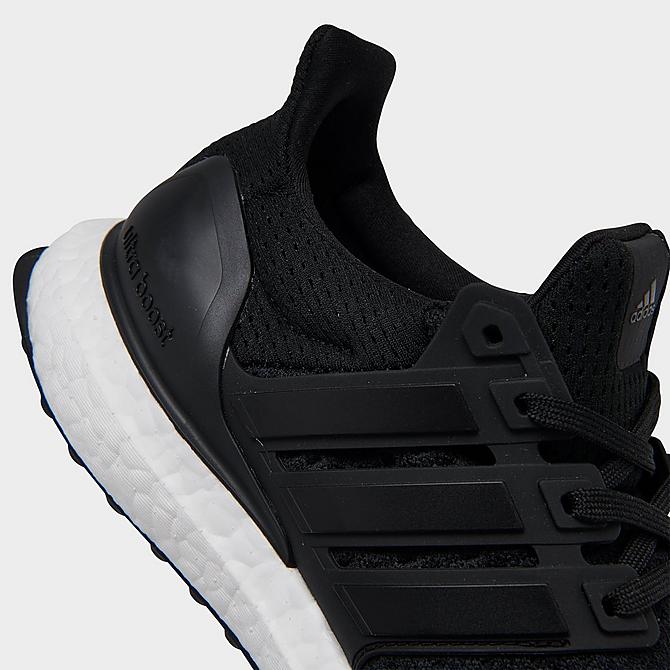 Front view of Big Kids' adidas UltraBOOST 1.0 Running Shoes in Core Black/Core Black/Beam Green Click to zoom