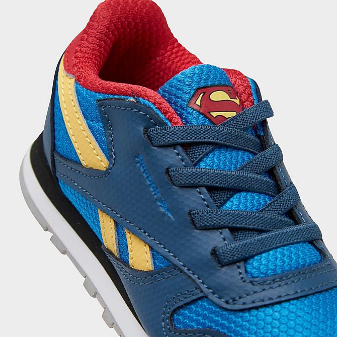 Front view of Kids' Toddler Reebok x DC Comics Superman Classic Leather Casual Shoes in Upbeat Blue/Redtastic/Hazy Yellow Click to zoom