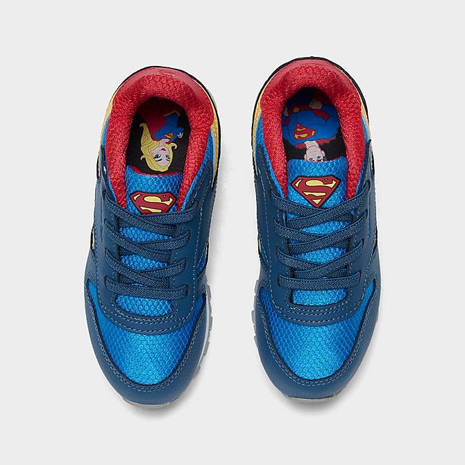 Back view of Kids' Toddler Reebok x DC Comics Superman Classic Leather Casual Shoes in Upbeat Blue/Redtastic/Hazy Yellow Click to zoom