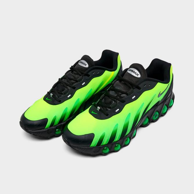 Three Quarter view of Men's Nike Air Max Dn8 Casual Shoes in Black/Green Strike/Volt/Black Click to zoom