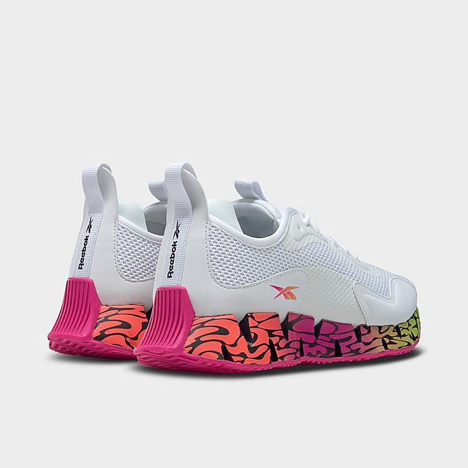 Left view of Women's Reebok Zig Dynamica Running Shoes in White/Proud Pink/Acid Yellow Click to zoom