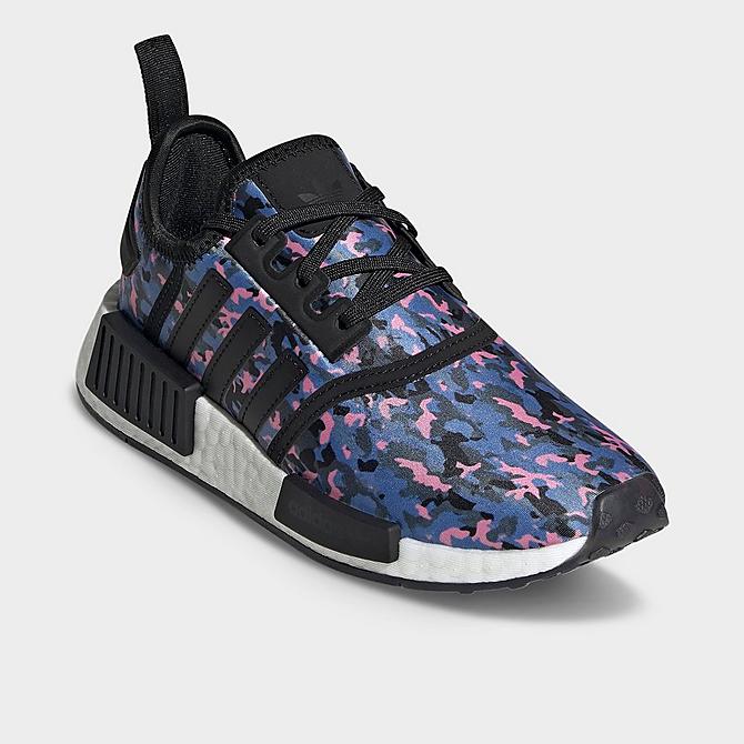 Three Quarter view of Girls' Big Kids' adidas Originals NMD R1 Casual Shoes in Core Black/Cloud White/Core Black Click to zoom