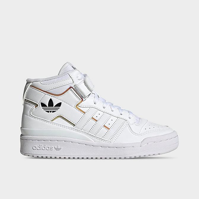 Right view of Big Kids' adidas Originals Forum Mid Casual Shoes in White/White/Black Click to zoom