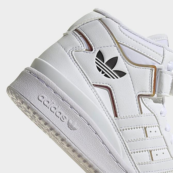 Front view of Big Kids' adidas Originals Forum Mid Casual Shoes in White/White/Black Click to zoom