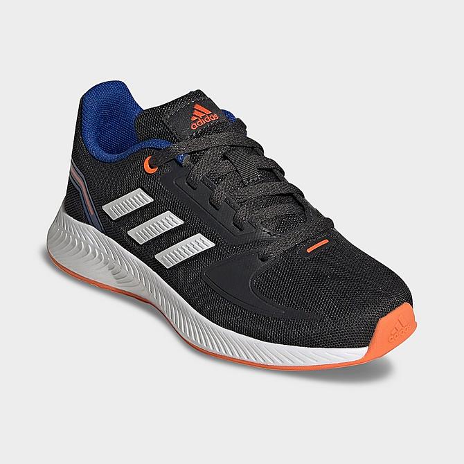 Three Quarter view of Little Kids' adidas Runfalcon 2.0 Running Shoes in Carbon/Cloud White/Impact Orange Click to zoom
