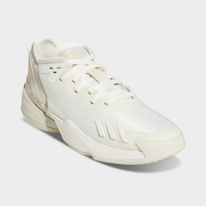 Three Quarter view of adidas D.O.N Issue #4 Basketball Shoes in Off White/Off White/Clear Brown Click to zoom