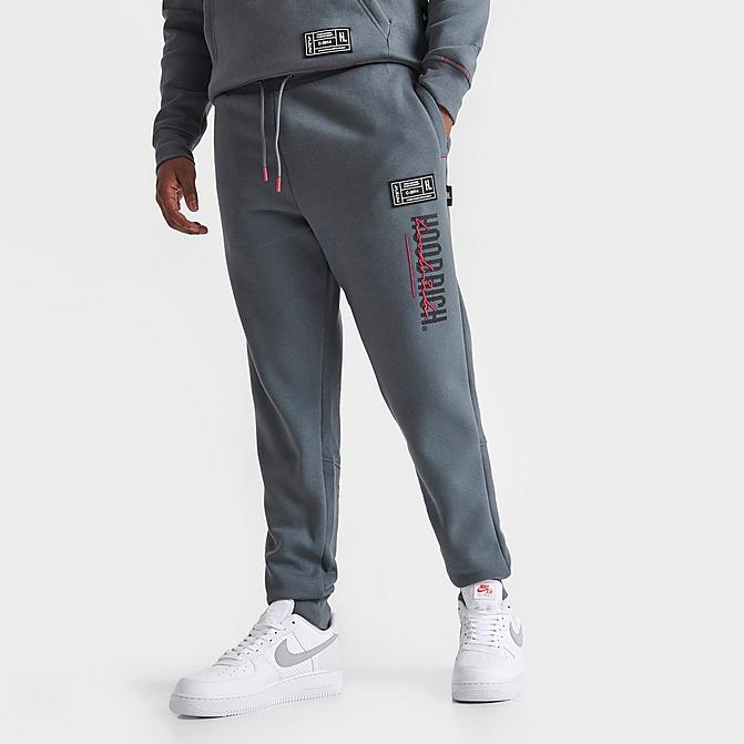 Front view of Men's Hoodrich OG Blend Graphic Print Jogger Pants in Grey/Black/Red Click to zoom