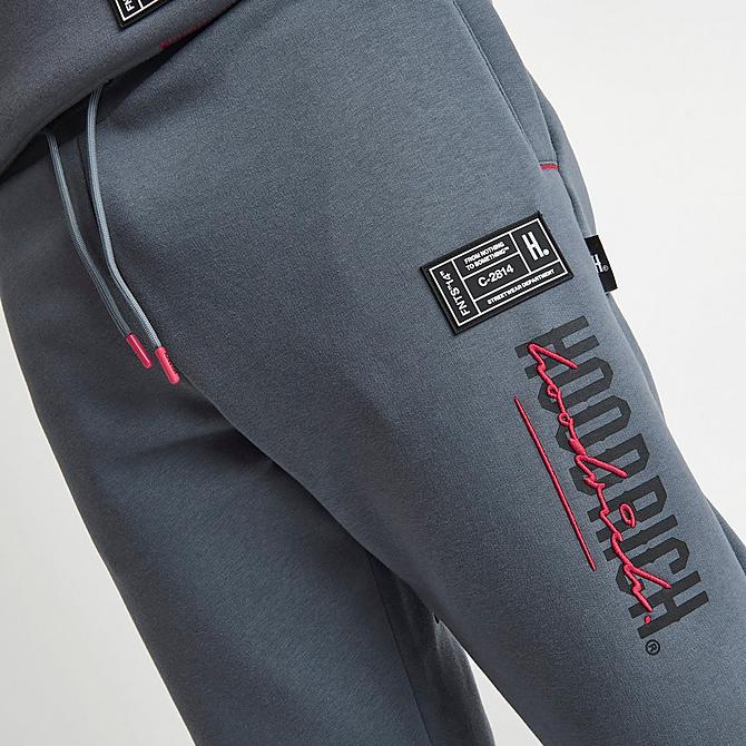 Back Right view of Men's Hoodrich OG Blend Graphic Print Jogger Pants in Grey/Black/Red Click to zoom