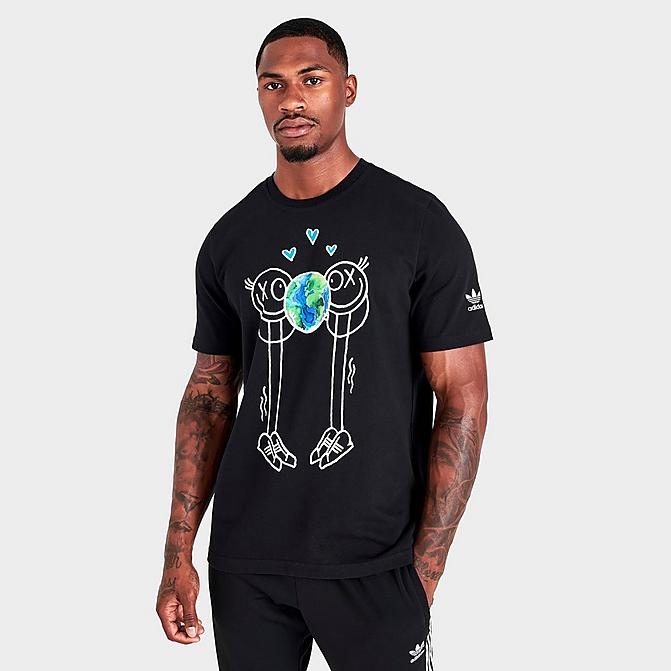Front view of Men's adidas Originals André Saraiva Graphic Short-Sleeve T-Shirt in Black Click to zoom