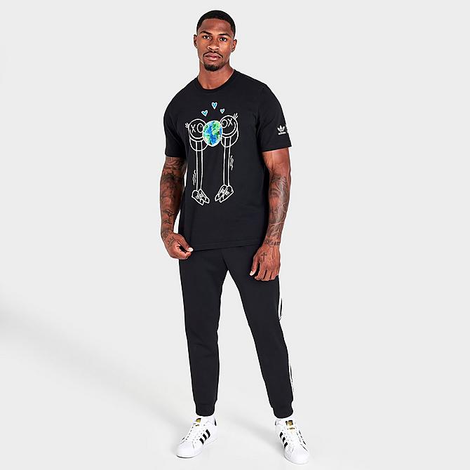 Front Three Quarter view of Men's adidas Originals André Saraiva Graphic Short-Sleeve T-Shirt in Black Click to zoom