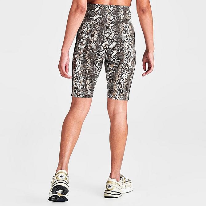 Back Right view of Women's adidas Originals Snake Print Bike Shorts in Wonder White/Black Click to zoom