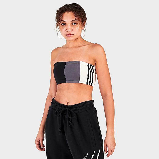 Front view of Women's adidas Originals Split Cropped Tube Top in Black Click to zoom