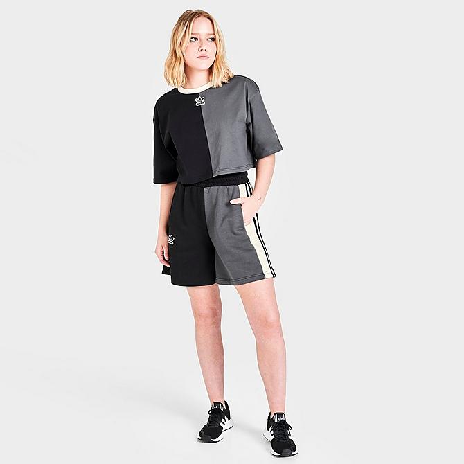 Front Three Quarter view of Women's adidas Originals Split Cropped T-Shirt in Black Click to zoom
