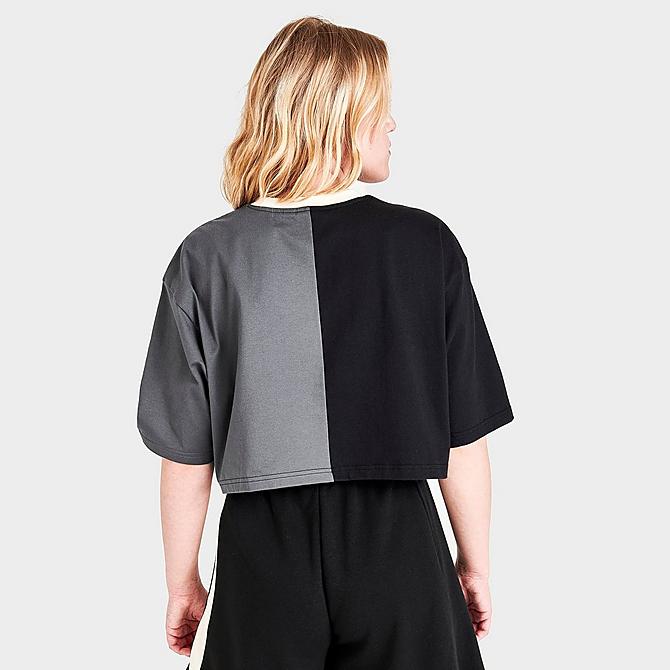 Back Right view of Women's adidas Originals Split Cropped T-Shirt in Black Click to zoom