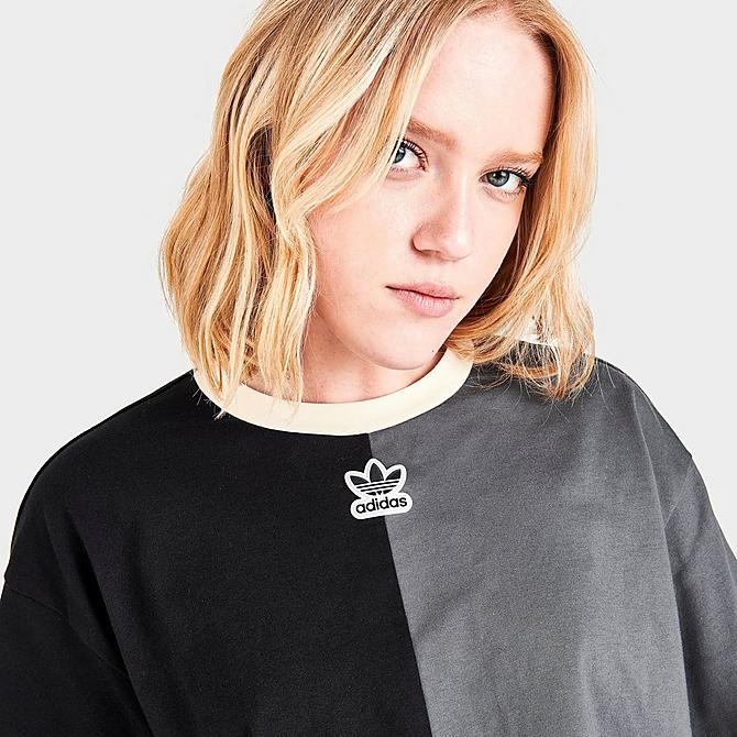 On Model 5 view of Women's adidas Originals Split Cropped T-Shirt in Black Click to zoom