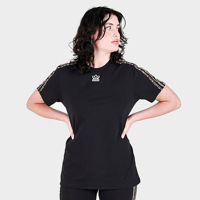 Back Left view of Women's adidas Originals Snake T-Shirt in Black Click to zoom