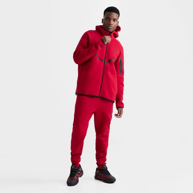 [angle] view of Men's Nike Tech Full-Zip Fleece Windrunner Hoodie in Gym Red/Black Click to zoom