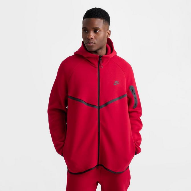 [angle] view of Men's Nike Tech Full-Zip Fleece Windrunner Hoodie in Gym Red/Black Click to zoom