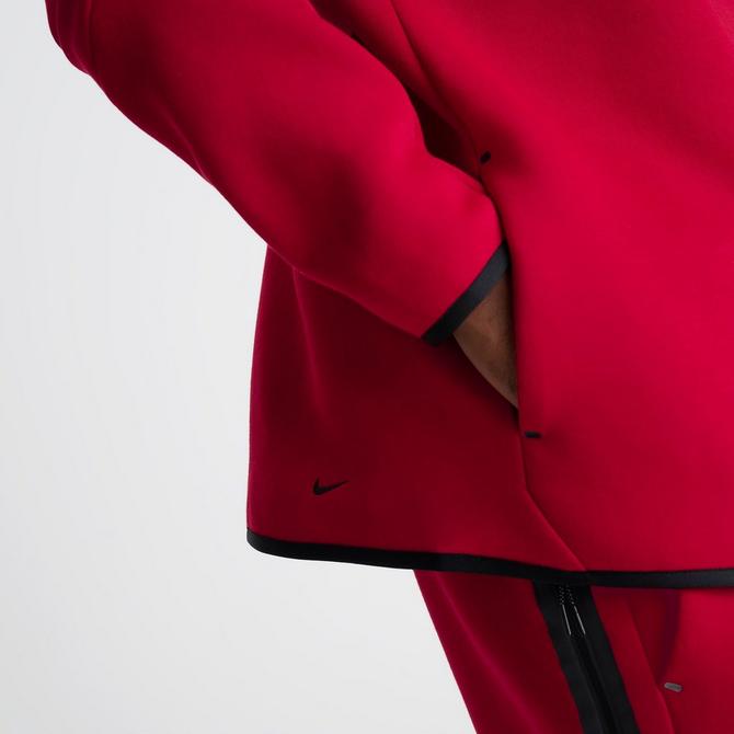 [angle] view of Men's Nike Tech Full-Zip Fleece Windrunner Hoodie in Gym Red/Black Click to zoom