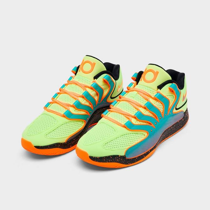 Three Quarter view of Nike KD 18 Basketball Shoes in Clear Jade/Liquid Lime/Black Click to zoom