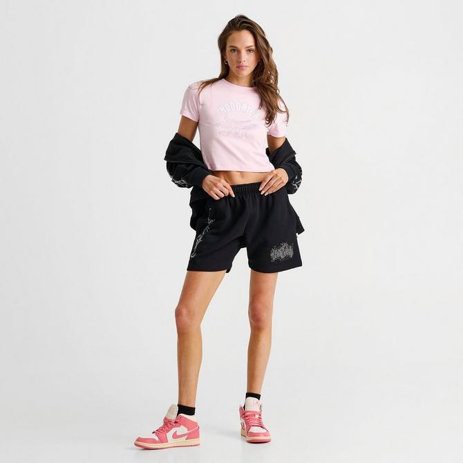 [angle] view of Women's Hoodrich Defuse Fleece Shorts in Black Click to zoom