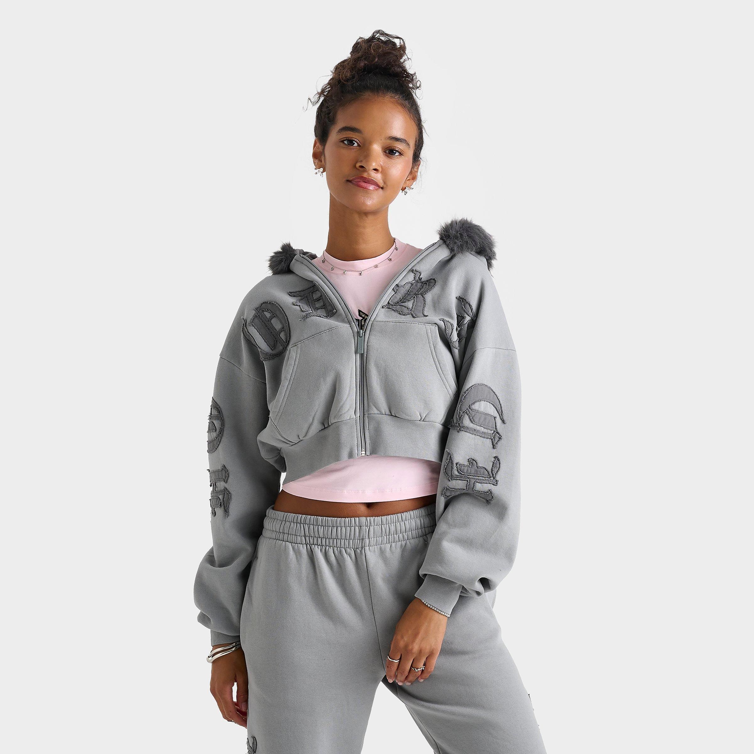 Women's Hoodrich Drea Boxy Crop Fur Full-Zip Hoodie | Finish Line