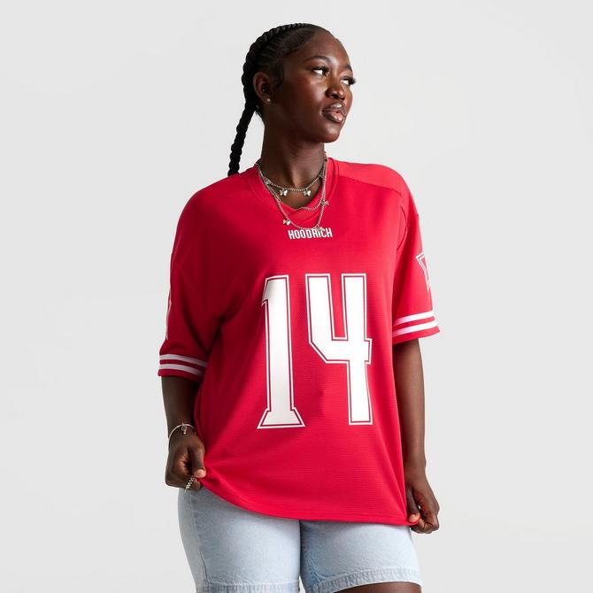 [angle] view of Women's Hoodrich Nova Oversized Jersey T-Shirt in Red Click to zoom