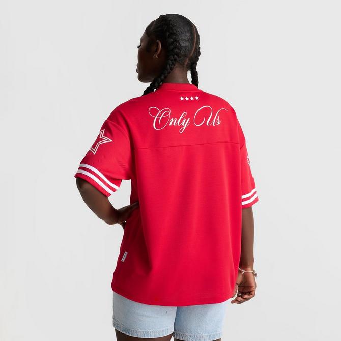 [angle] view of Women's Hoodrich Nova Oversized Jersey T-Shirt in Red Click to zoom