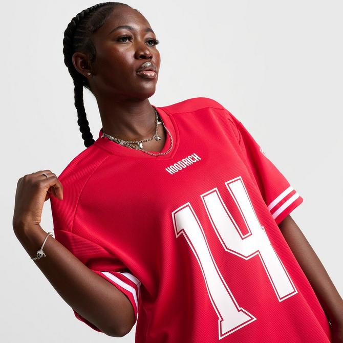 [angle] view of Women's Hoodrich Nova Oversized Jersey T-Shirt in Red Click to zoom
