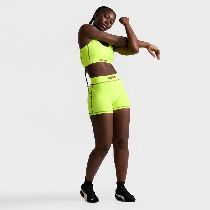 [angle] view of Women's Hoodrich Frame Mini Biker Shorts in Neon Green Click to zoom