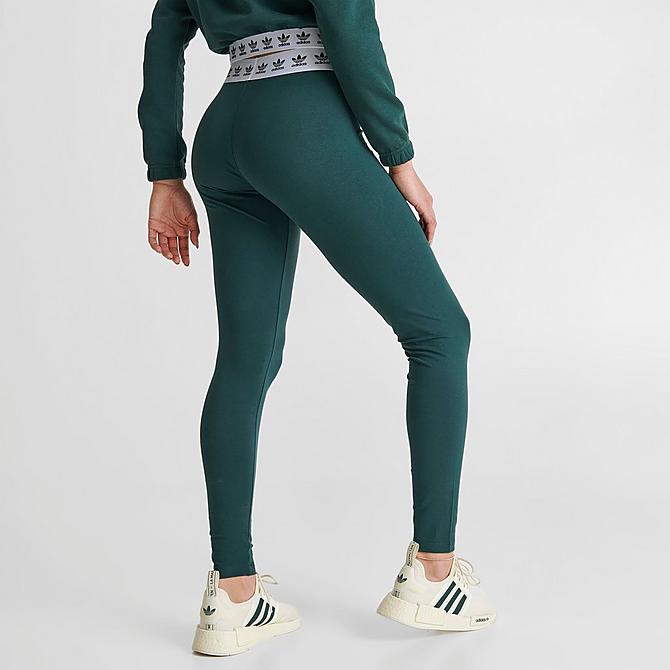 Back Right view of Women's adidas Originals Trefoil Tape Leggings in Mineral Green Click to zoom