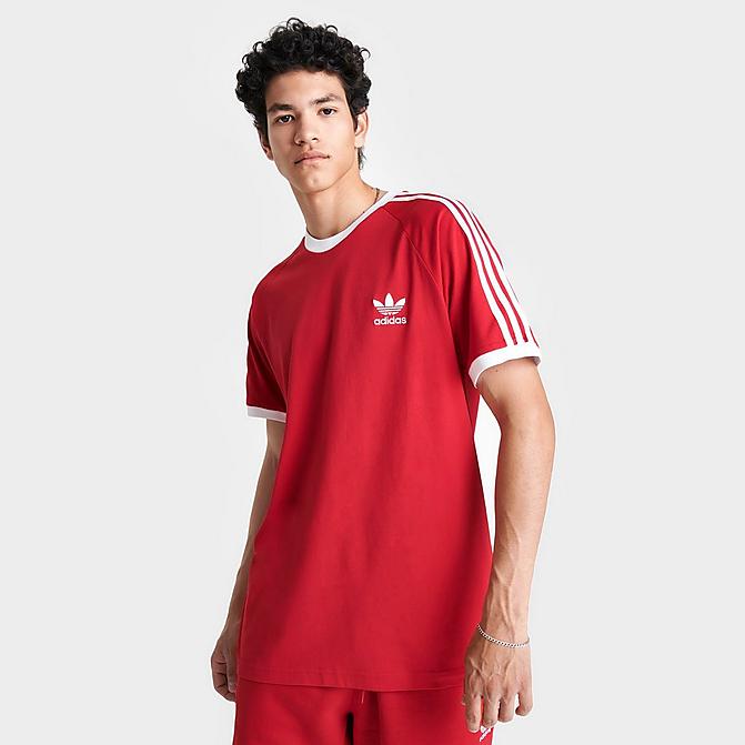 Front view of Men's adidas Originals adicolor Classics 3-Stripes T-Shirt in Better Scarlet Click to zoom