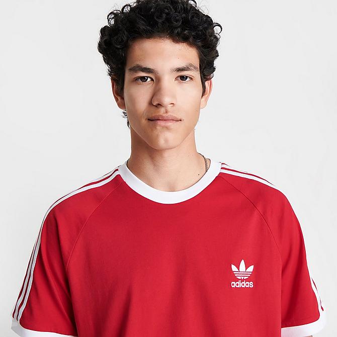 On Model 5 view of Men's adidas Originals adicolor Classics 3-Stripes T-Shirt in Better Scarlet Click to zoom