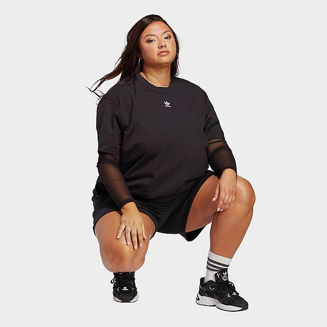 Front Three Quarter view of Women's adidas Originals adicolor Essentials T-Shirt (Plus Size) in Black Click to zoom