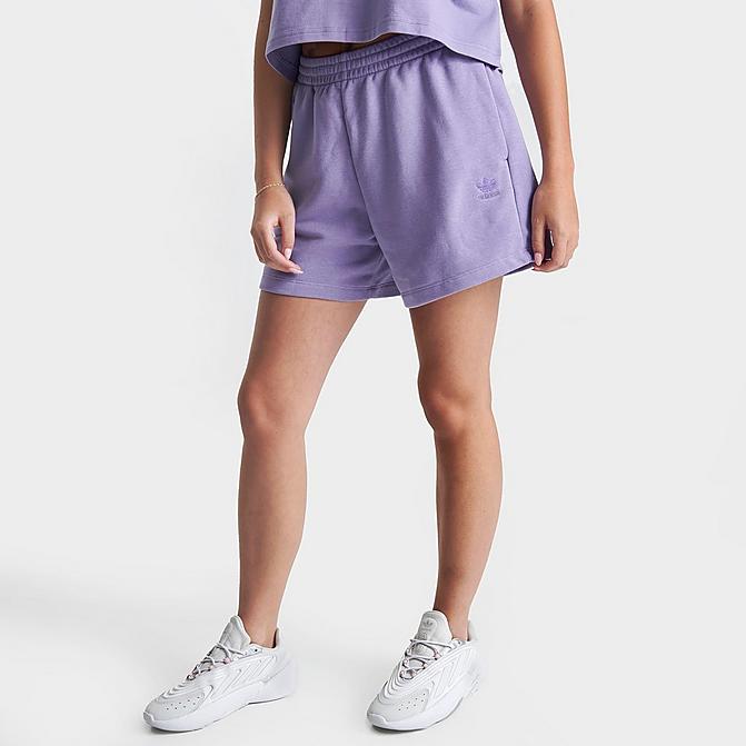 Front view of Women's adidas Originals Adicolor Essentials French Terry Shorts in Magic Lilac Click to zoom