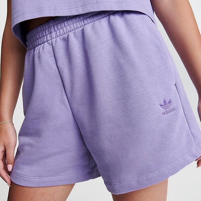 On Model 5 view of Women's adidas Originals Adicolor Essentials French Terry Shorts in Magic Lilac Click to zoom