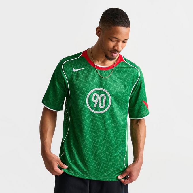 [angle] view of Men's Nike Total 90 Dri-FIT Soccer Jersey in Classic Green/Sport Red/White Click to zoom