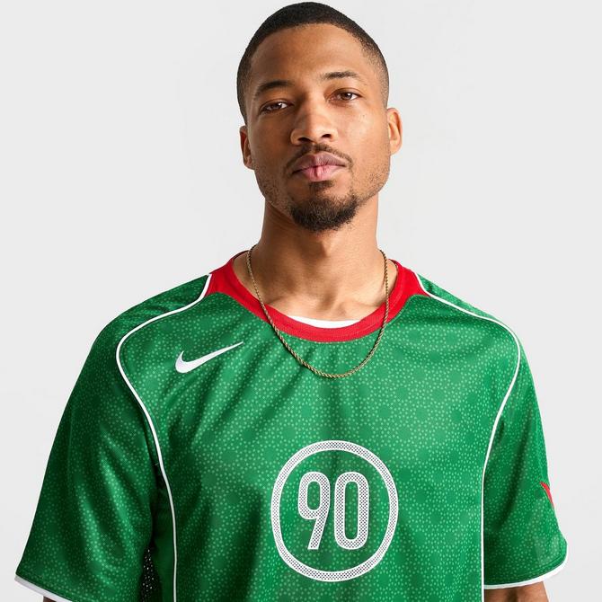 [angle] view of Men's Nike Total 90 Dri-FIT Soccer Jersey in Classic Green/Sport Red/White Click to zoom