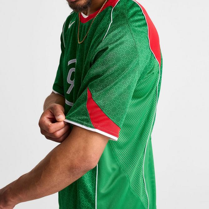[angle] view of Men's Nike Total 90 Dri-FIT Soccer Jersey in Classic Green/Sport Red/White Click to zoom