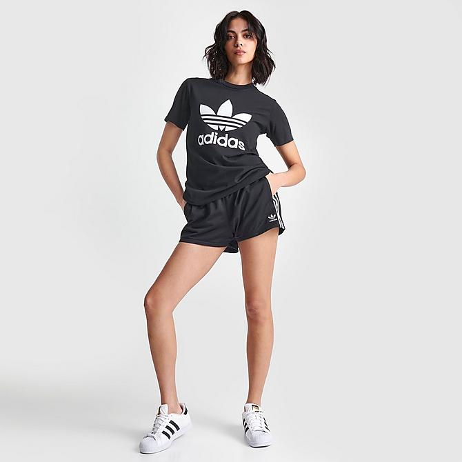 Front Three Quarter view of Women's adidas Originals 3-Stripes Shorts in Black Click to zoom