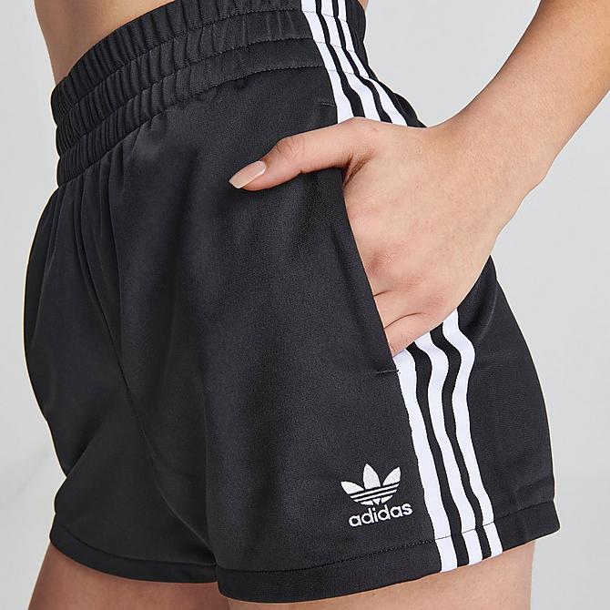 On Model 5 view of Women's adidas Originals 3-Stripes Shorts in Black Click to zoom