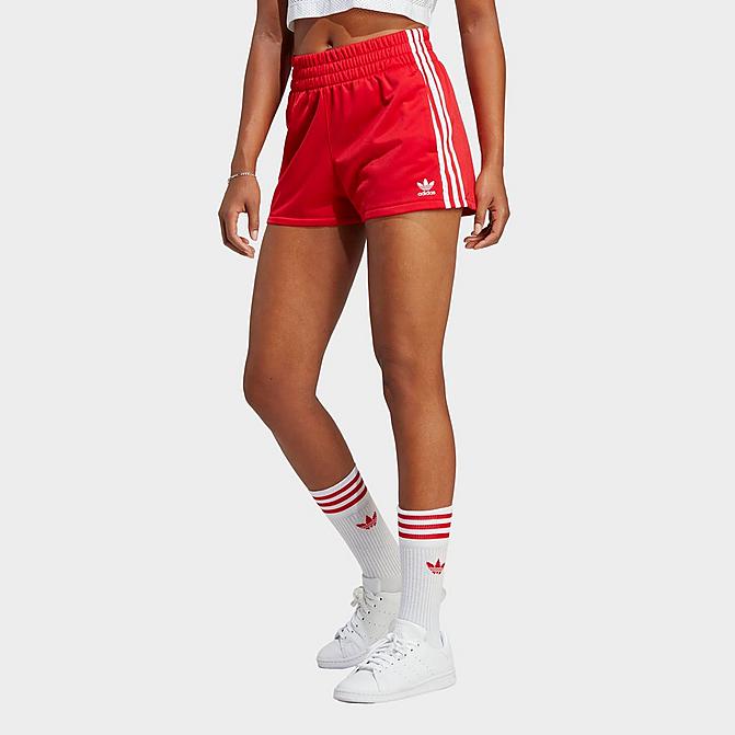 Front view of Women's adidas Originals 3-Stripes Shorts in Better Scarlet Click to zoom