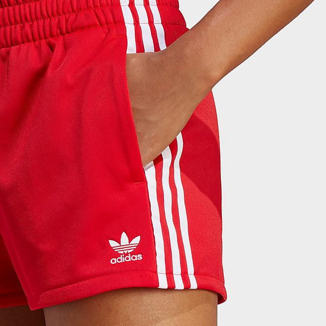 Back Right view of Women's adidas Originals 3-Stripes Shorts in Better Scarlet Click to zoom