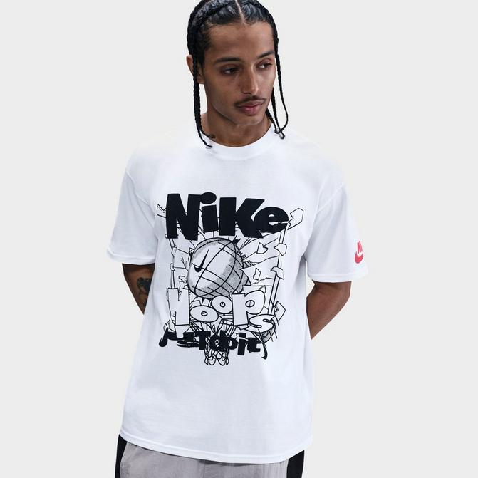 [angle] view of Men's Nike Sportswear Hoops JDI Graphic T-Shirt in White/Black Click to zoom