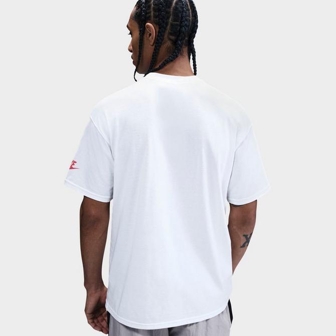 [angle] view of Men's Nike Sportswear Hoops JDI Graphic T-Shirt in White/Black Click to zoom